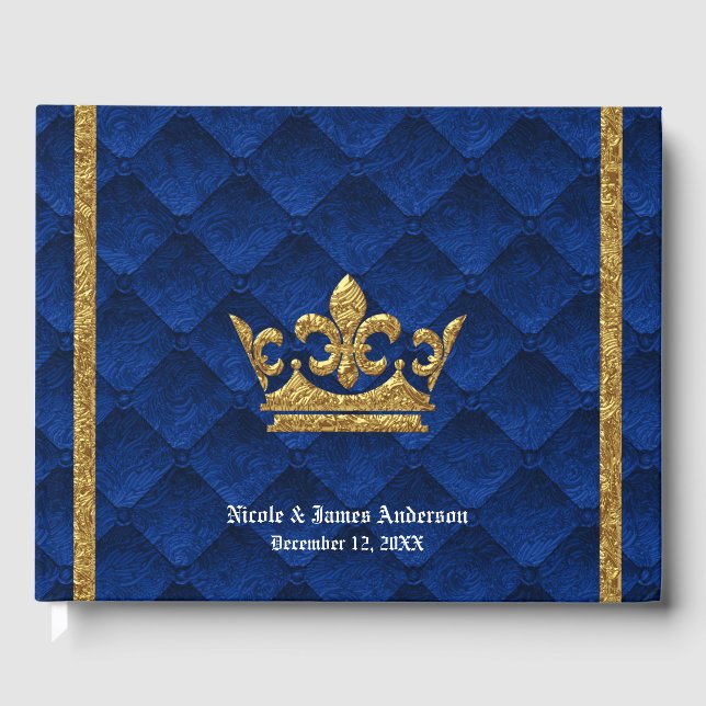 Livro De Visitas Casamento Glamour Elegante Coroa Azul Royal e Dour (Frente)