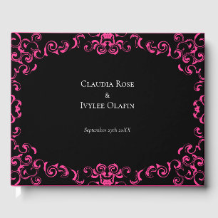 Livro De Visitas Casamento Gótico com Redemoinho Rosa e Preto