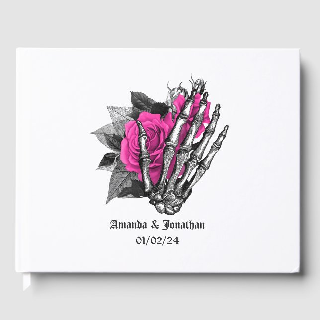Livro De Visitas Casamento Gótico Floral Rosa-Quente (Frente)