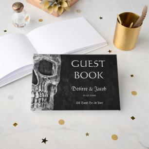 Livro De Visitas Casamento Grunge Preto e Branco Meia Caveira Gótic