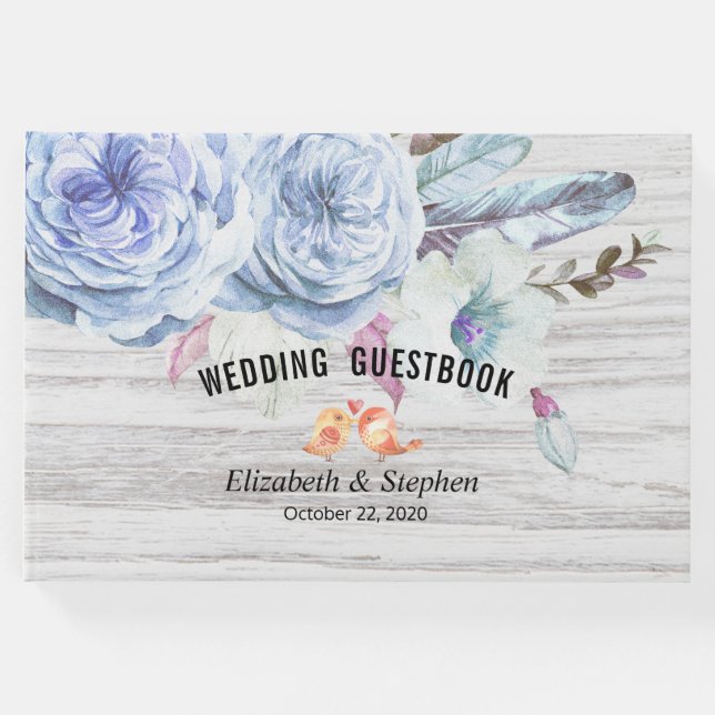 Livro De Visitas Casamento Guestbook Boho Floral Feenas Rustic Wood (Frente)