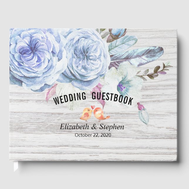 Livro De Visitas Casamento Guestbook Boho Floral Feenas Rustic Wood (Frente)