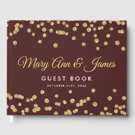 Livro De Visitas Casamento Guestbook Dourado Glitter Confetti Marsa