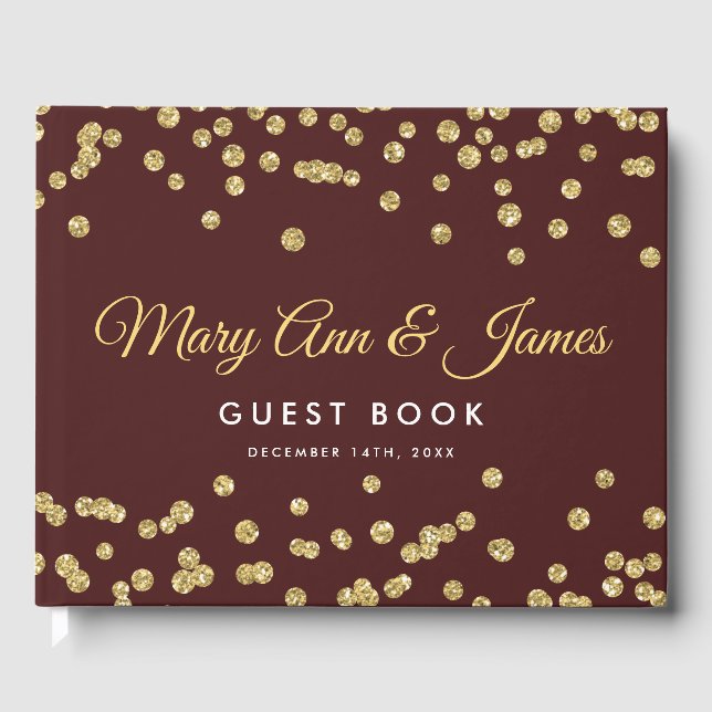 Livro De Visitas Casamento Guestbook Dourado Glitter Confetti Marsa (Frente)