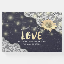 Livro De Visitas Casamento Guestbook Lace Sunflower & String Lights