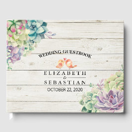 Livro De Visitas Casamento Guestbook Madeira Russa Suculente