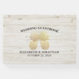 Livro De Visitas Casamento Guestbook Molho Dourado Abacaxi Madeira 