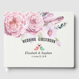 Livro De Visitas Casamento Guestbook Watercolor Boho Floral Feather