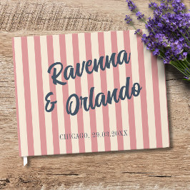 Livro De Visitas Casamento Listras Rosa Bege Azul Marinho Retro