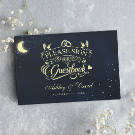 Livro De Visitas Casamento Lua Estrelas Azul Meia-Noite Celestial