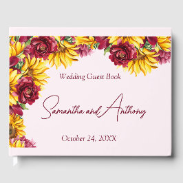 Livro De Visitas Casamento Magenta e Amarelo Ouro