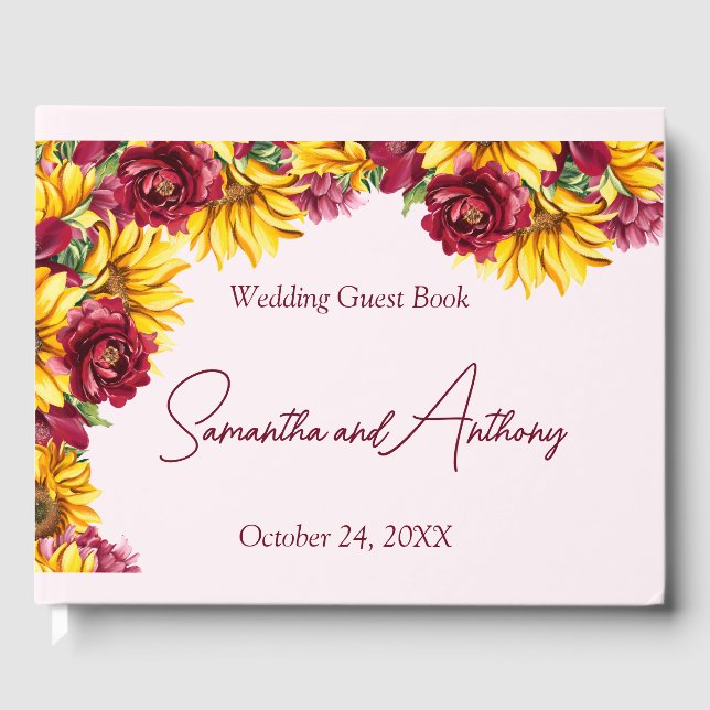 Livro De Visitas Casamento Magenta e Amarelo Ouro (Frente)