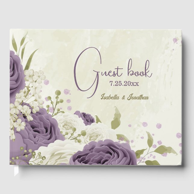 Livro De Visitas casamento mauve de flores brancas verde (Frente)