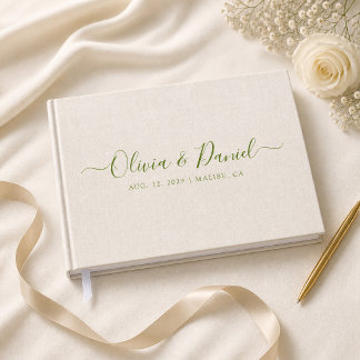 Livro De Visitas Casamento Minimalista Chic com Roteiro Sage em Lin
