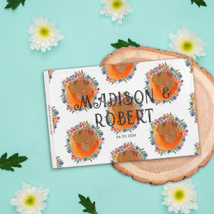 Livro De Visitas Casamento Minimalista com Aquarela de Flores Silve