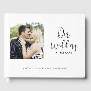 Livro De Visitas Casamento Minimalista de Foto de Script Elegante