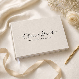 Livro De Visitas Casamento Minimalista Elegante com Visual de Linho