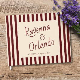 Livro De Visitas Casamento Minimalista Retro com Listras Burgundy P