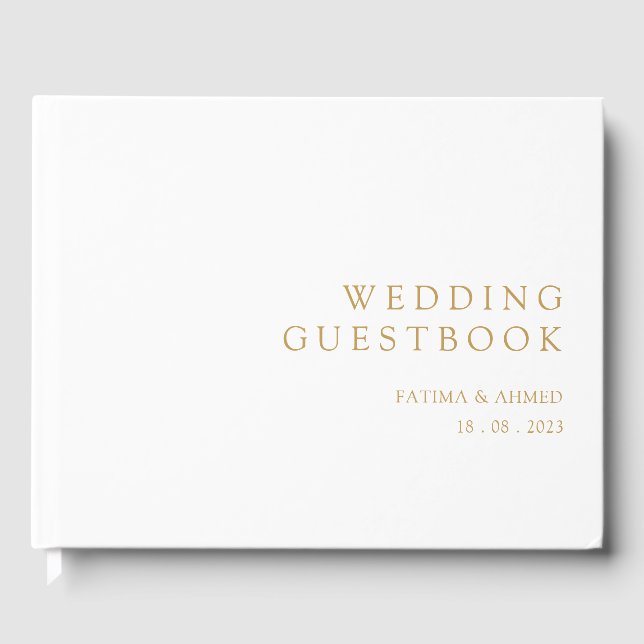 Livro De Visitas Casamento Mínimo Dourado e Elegante Branco (Frente)