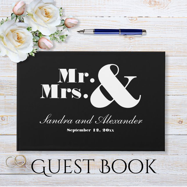 Livro De Visitas Casamento Mínimo Negro Branco da Sra. Modern Chic (Criador carregado)