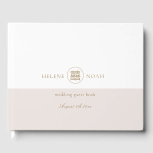 Livro De Visitas Casamento Moderno Branco e Elegante Felicidade Dup