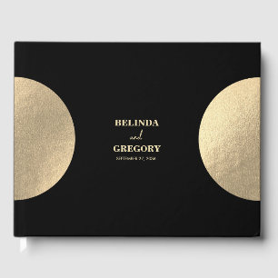 Livro De Visitas Casamento moderno de preto e Abstrato Dourado cont