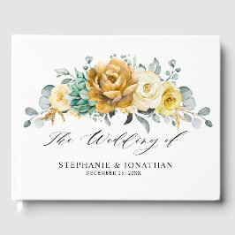 Livro De Visitas Casamento Moderno de Sage Floral Amarelo de Mostar