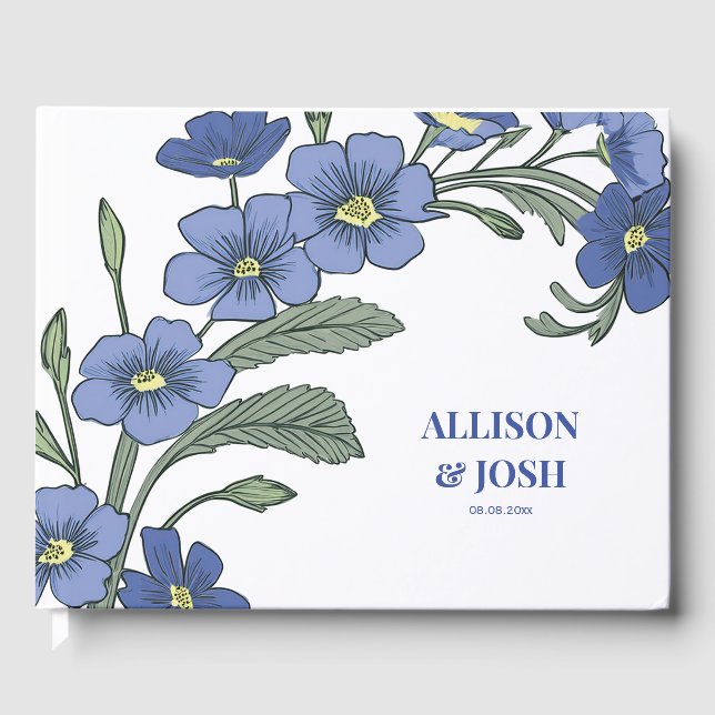 Livro De Visitas Casamento Moderno Floral Azul Periwinkle (Frente)