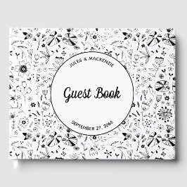 Livro De Visitas Casamento Moderno Monocromático de Flor Selvagem