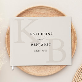 Livro De Visitas Casamento moderno monograma marfim minimalista