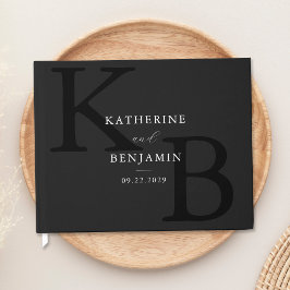 Livro De Visitas Casamento moderno monograma preto mate minimalista