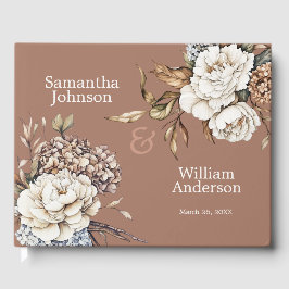 Livro De Visitas Casamento Moderno Peony & Hydrangea Mocha Mousse