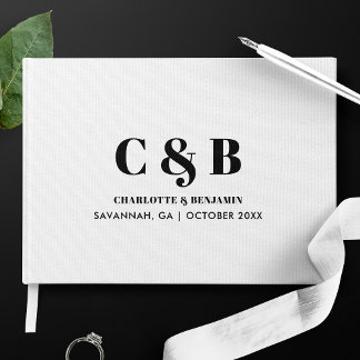 Livro De Visitas Casamento Monograma Branco Minimalista Moderno e O