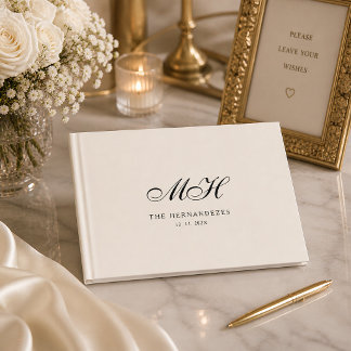 Livro De Visitas Casamento Monograma de Roteiro Elegante Bege Vinta