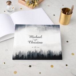 Livro De Visitas Casamento na floresta de abetos enevoada minimalis
