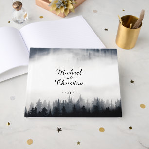 Livro De Visitas Casamento na floresta de abetos enevoada minimalis