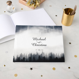 Livro De Visitas Casamento na floresta de abetos enevoada minimalis