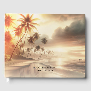 Livro De Visitas Casamento na Praia com Palmeiras e Pôr do Sol Lara