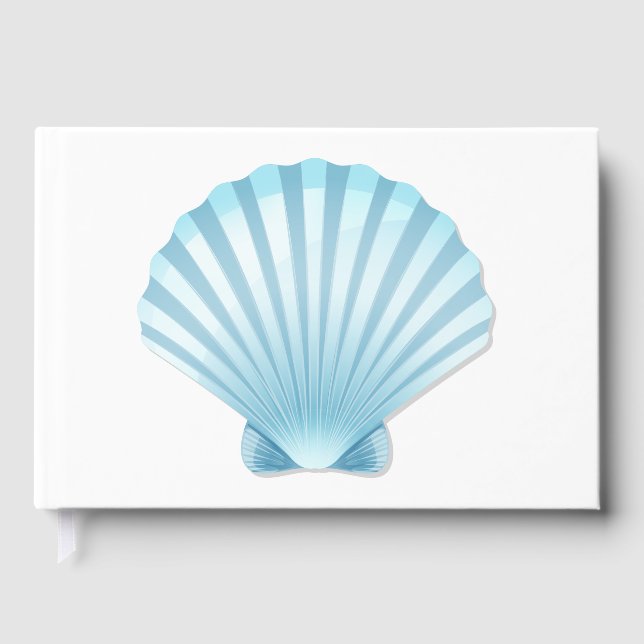 Livro De Visitas Casamento Náutico de Praia Azul Elegante Seashell (Frente)