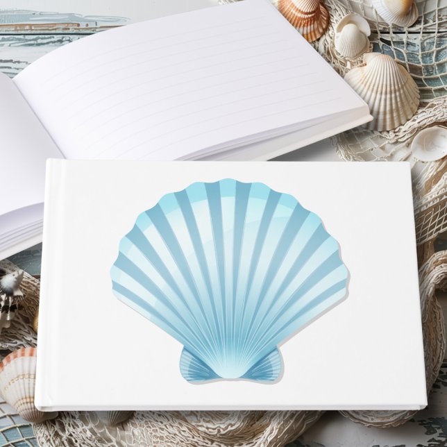 Livro De Visitas Casamento Náutico de Praia Azul Elegante Seashell (Criador carregado)