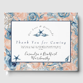 Livro De Visitas Casamento Náutico Praia Mar Conchas Flores Rosas