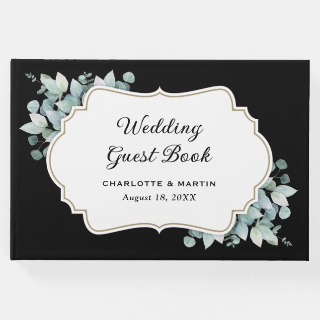 Livro De Visitas Casamento Negra Eucalyptus Greenery (Frente)