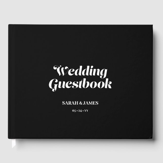 Livro De Visitas Casamento Negro da Caligrafia Mínima Elegante (Frente)