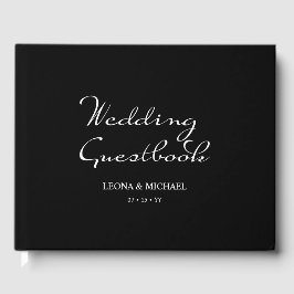 Livro De Visitas Casamento Negro de Caligrafia Minimalista Elegante