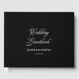 Livro De Visitas Casamento Negro de Caligrafia Minimalista Elegante