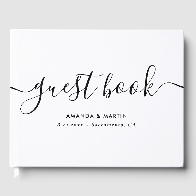 Livro De Visitas Casamento Negro e Branco com Script Moderno Minima (Frente)