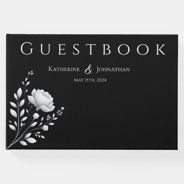 Livro De Visitas Casamento Negro e Branco Elegante Moderno (Frente)