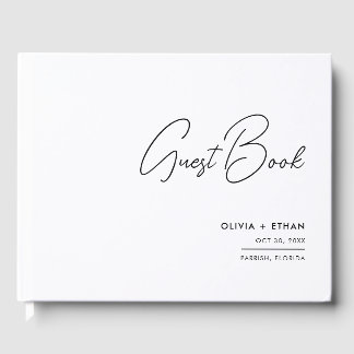 Livro De Visitas Casamento Negro e Branco minimalista moderno