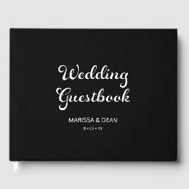 Livro De Visitas Casamento Negro Minimalista Moderno com Script Fla