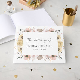 Livro De Visitas Casamento Neutro Floral Russo Romântico Elegante